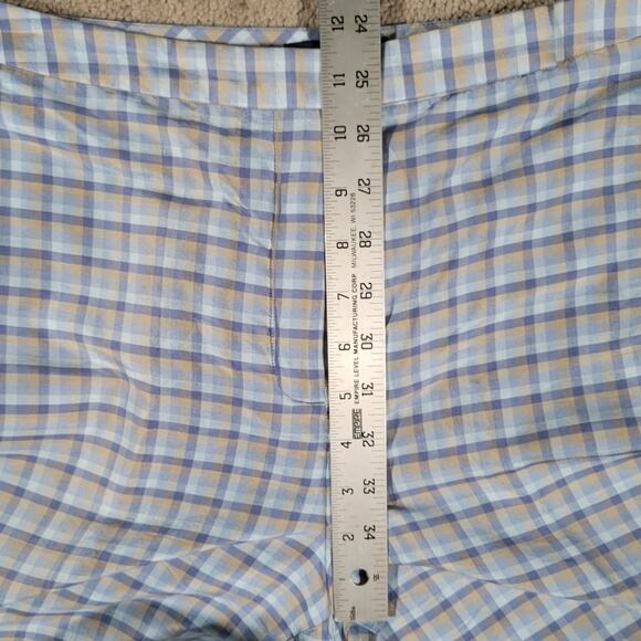 Ann Taylor 100% Silk Dress Pants Sz 10 Blue Gold Plaid Sateen Flat Front Lined - Picture 6 of 9